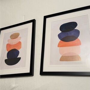 Abstract Stacked Shapes Art Print Set - Black, Orange, Blue